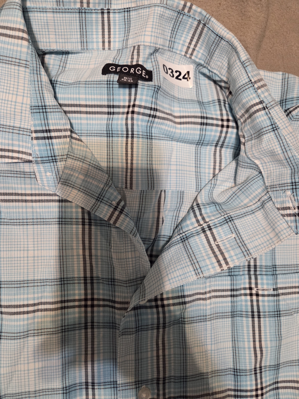 George Light Blue and White Plaid Button-Down Shirt
